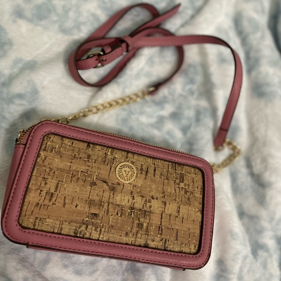 Anne Klein Pink and Tan Crossbody Bag with Cork Design - Picture 1 of 2
